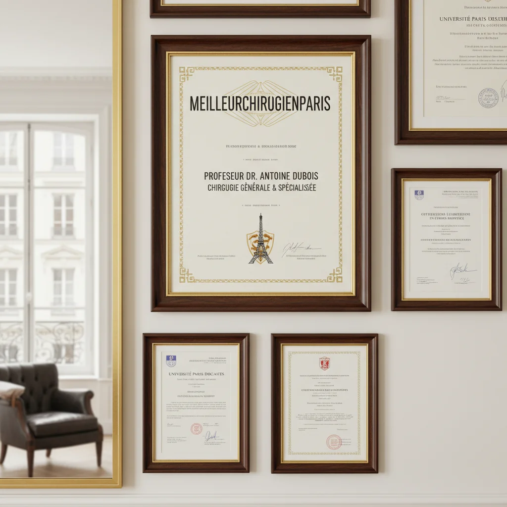 Diplômes et certifications médicales accrochés au mur